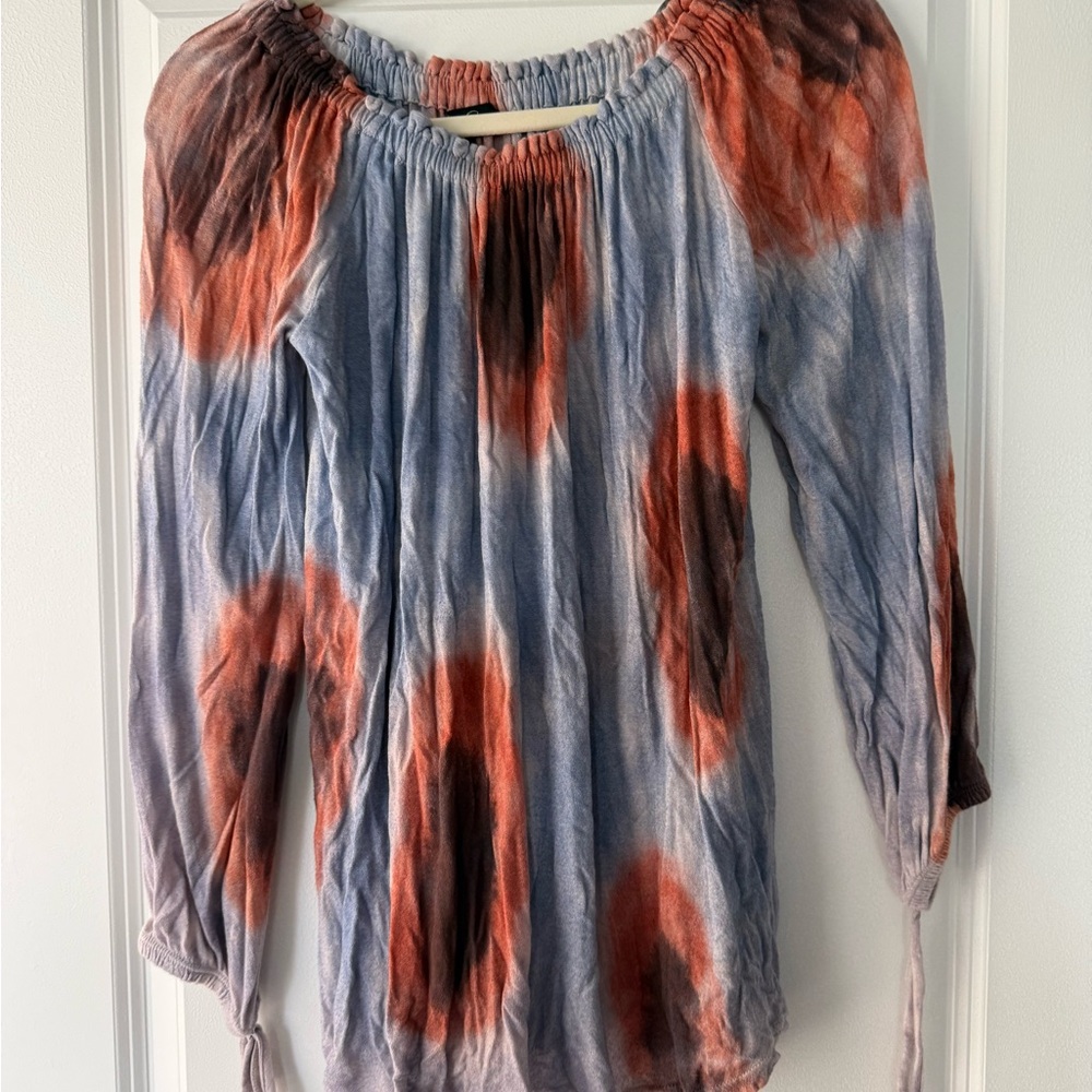 Jessica Simpson Blue and Rust Tie-Dye Peasant Blouse